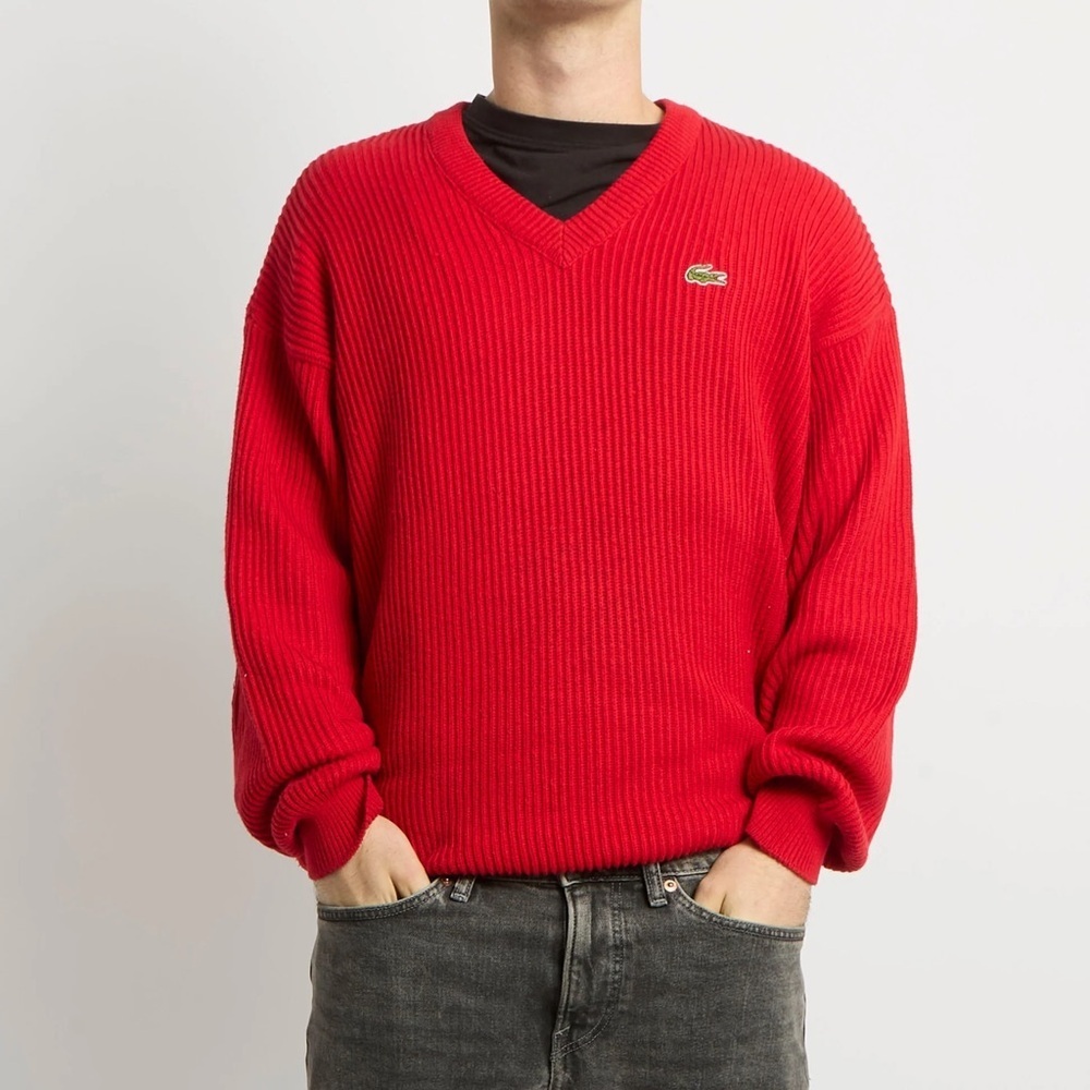Lacoste Amen V-Nick Ribbed Long Sleeve Sweater Red Size L